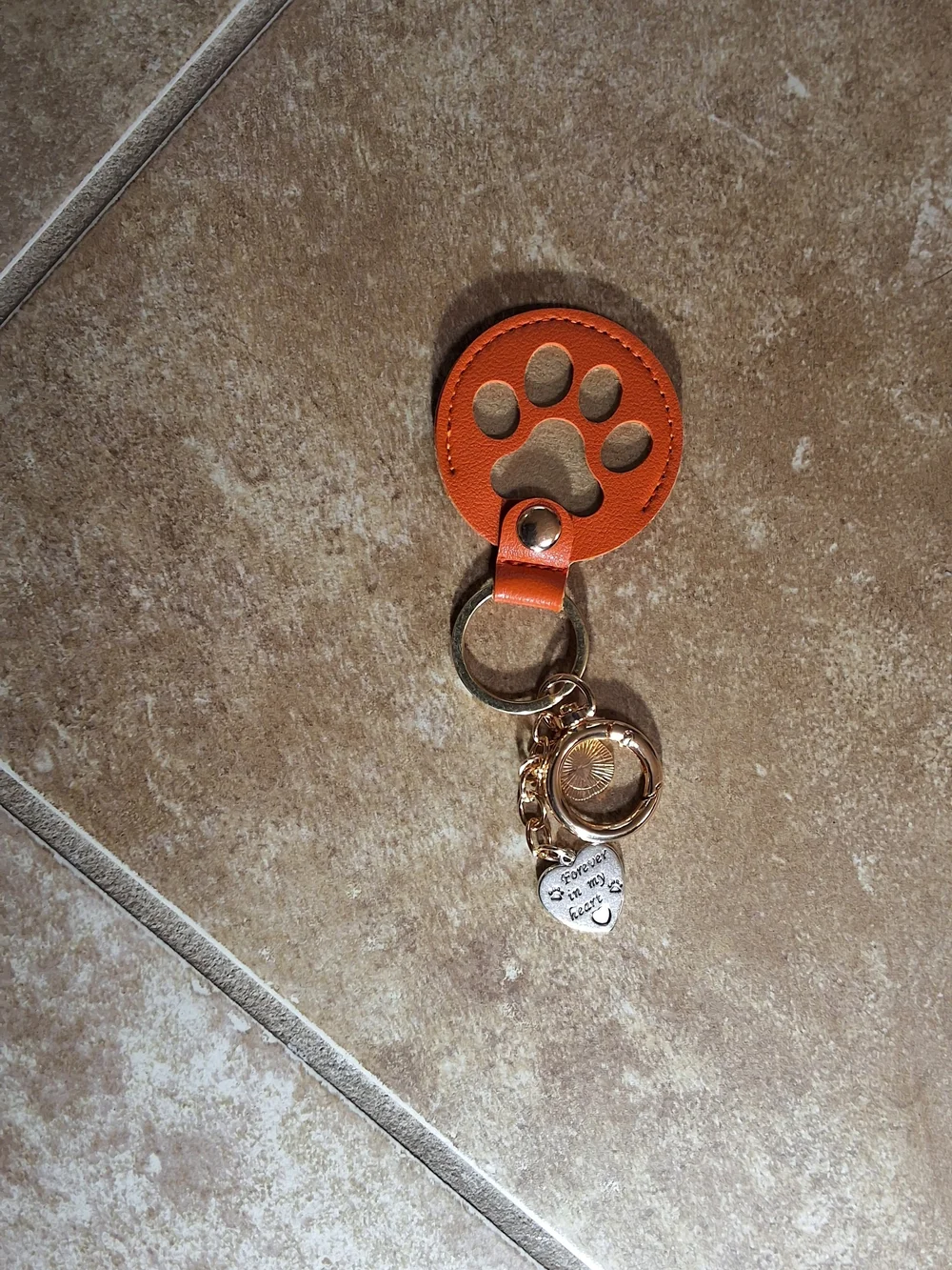 Orange Leather Heart Charm Keychain - Women's Accessory